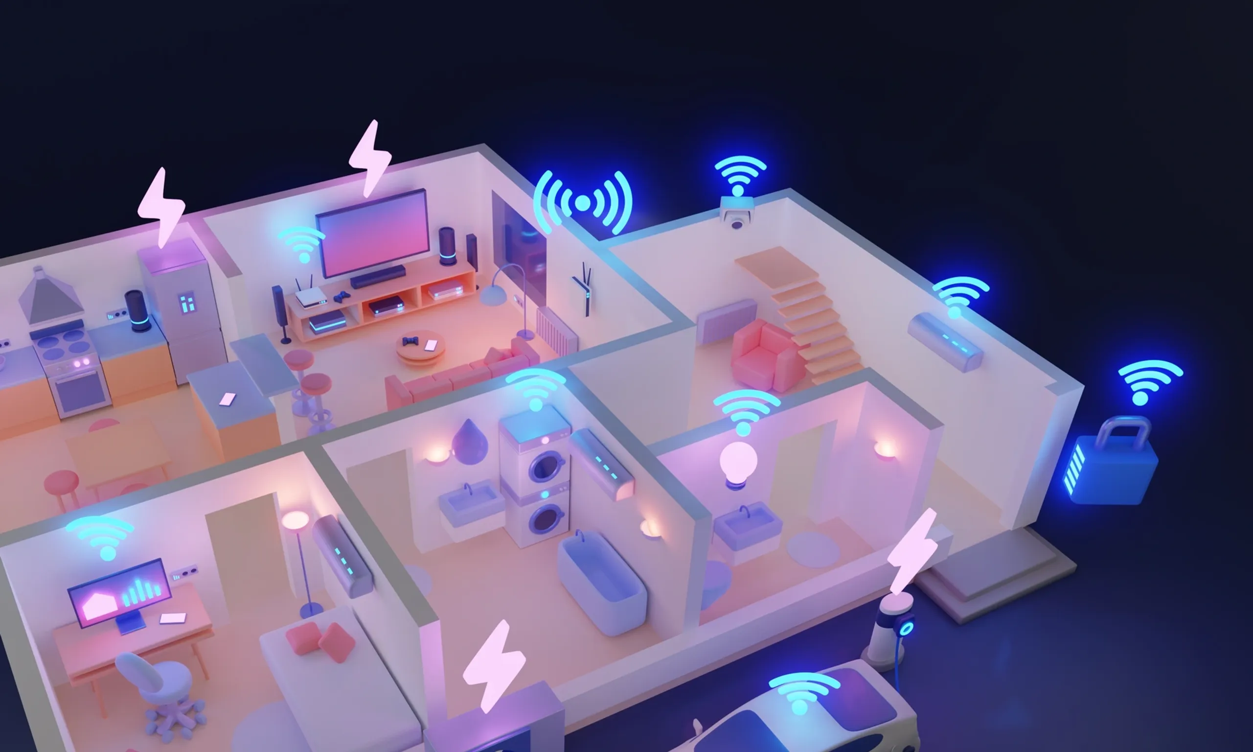 Integrated smart home and business network diagram